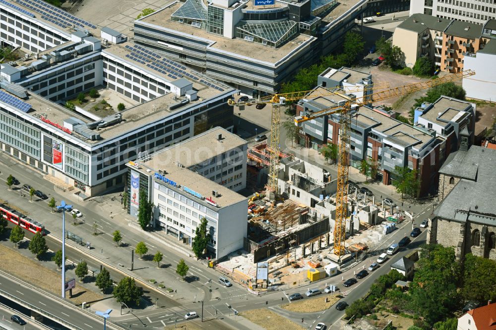 Halle (Saale) from above - Construction site for the new construction of an apartment building between Hallorenring and Gerberstrasse in the district Noerdliche Innenstadt in Halle (Saale) in the state Saxony-Anhalt, Germany