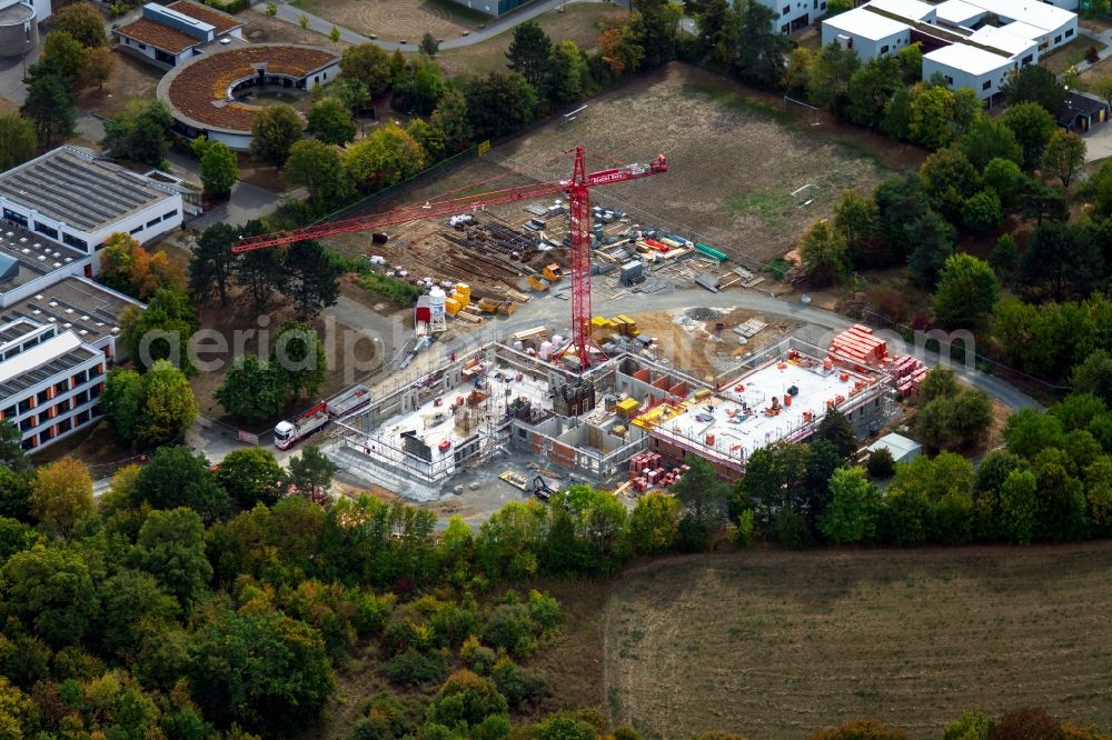 Würzburg from the bird's eye view: Construction site for the new construction of a dorm residential care home - building for the physically handicapped Jakob Riedinger Haus in the district Heuchelhof in Wuerzburg in the state Bavaria, Germany