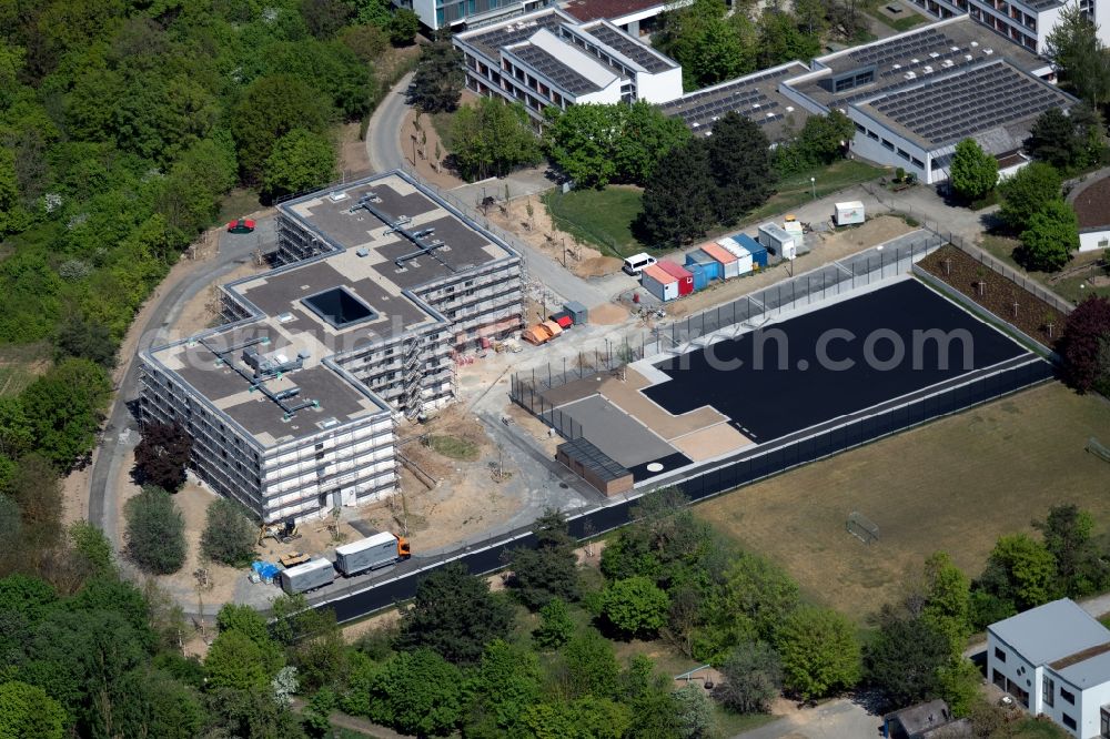 Würzburg from above - Construction site for the new construction of a dorm residential care home - building for the physically handicapped Jakob Riedinger Haus in the district Heuchelhof in Wuerzburg in the state Bavaria, Germany