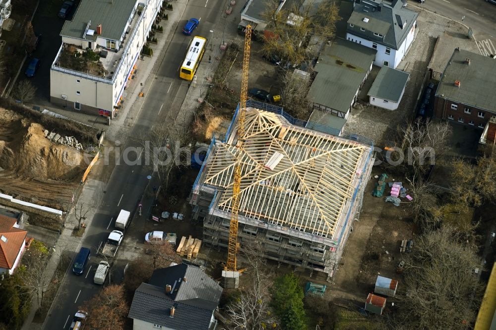 Berlin from above - Construction site for the new construction of a dorm residential care home - building for the physically handicapped on Wodanstrasse in the district Mahlsdorf in Berlin, Germany