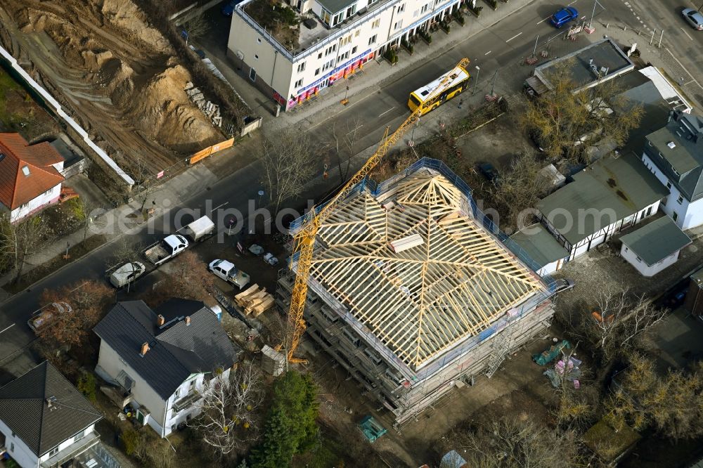 Berlin from the bird's eye view: Construction site for the new construction of a dorm residential care home - building for the physically handicapped on Wodanstrasse in the district Mahlsdorf in Berlin, Germany