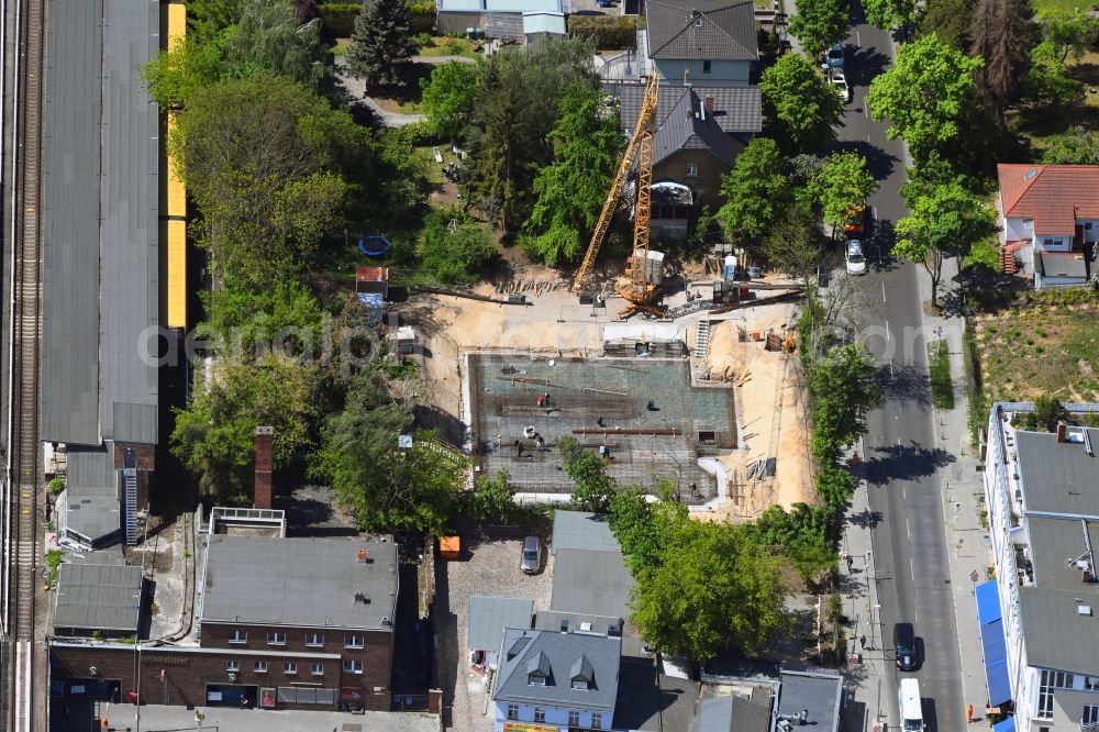 Berlin from above - Construction site for the new construction of a dorm residential care home - building for the physically handicapped on Wodanstrasse in the district Mahlsdorf in Berlin, Germany