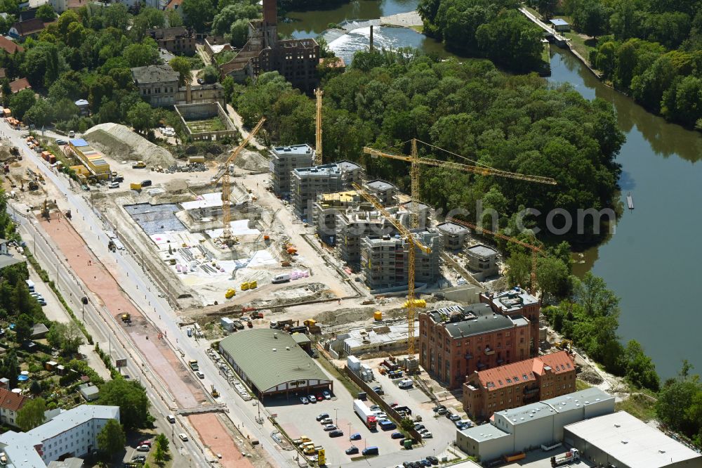 Halle (Saale) from above - Construction site for the new construction of residential houses of the project Family houses on Boellberger Weg in Halle (Saale) in the state Saxony-Anhalt, Germany