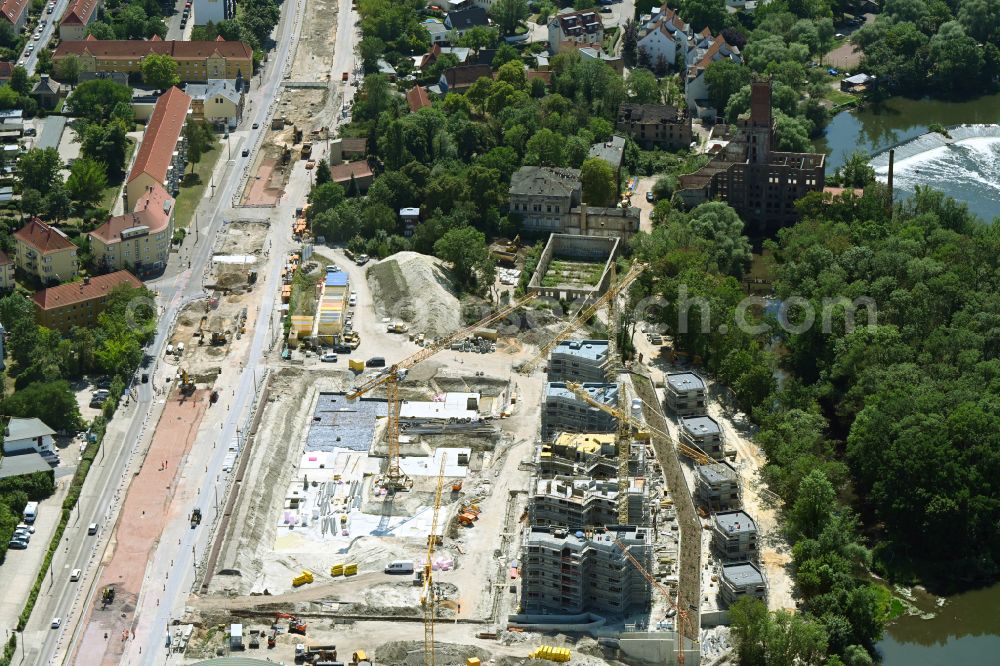 Aerial photograph Halle (Saale) - Construction site for the new construction of residential houses of the project Family houses on Boellberger Weg in Halle (Saale) in the state Saxony-Anhalt, Germany