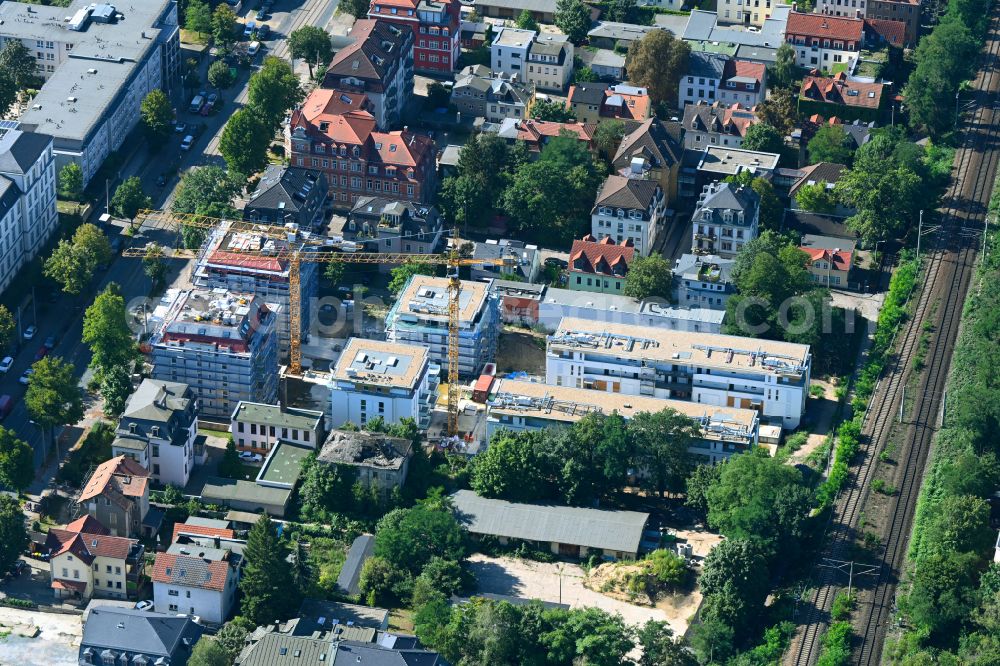 Dresden from above - Construction site for the new construction of multi-family residential buildings in the residential area Urban Village Dresden on Koenigsbruecker Strasse in the district Outer Neustadt in Dresden in the state Saxony, Germany