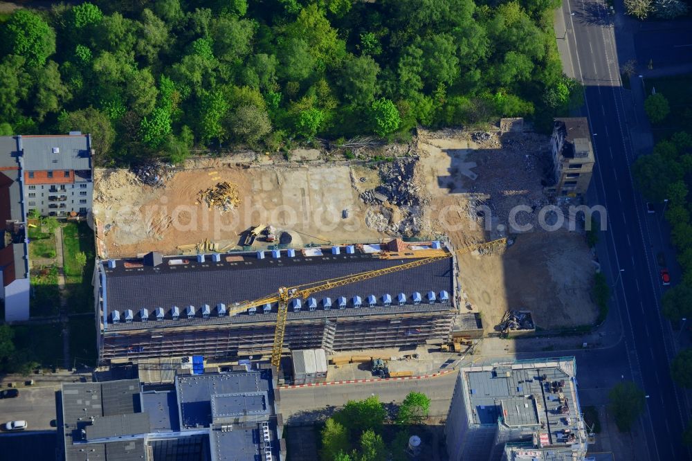 Aerial image Berlin - Construction of the new building project Wohnneubau- Carrée Alte Post in Dottistrasse - Ruschestrasse in Berlin Lichtenberg in Germany