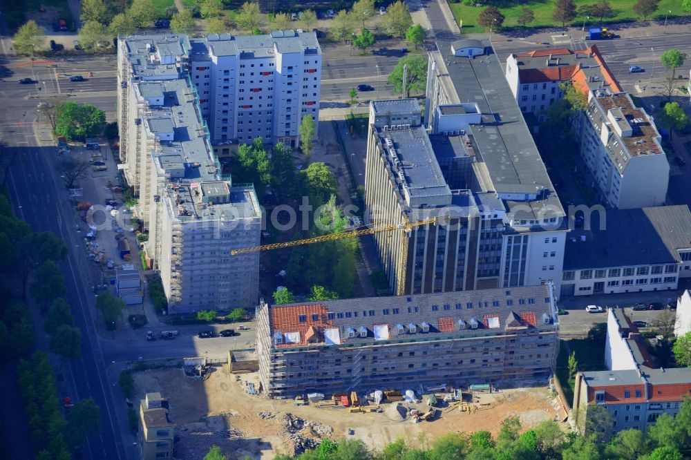 Aerial image Berlin - Construction of the new building project Wohnneubau- Carrée Alte Post in Dottistrasse - Ruschestrasse in Berlin Lichtenberg in Germany