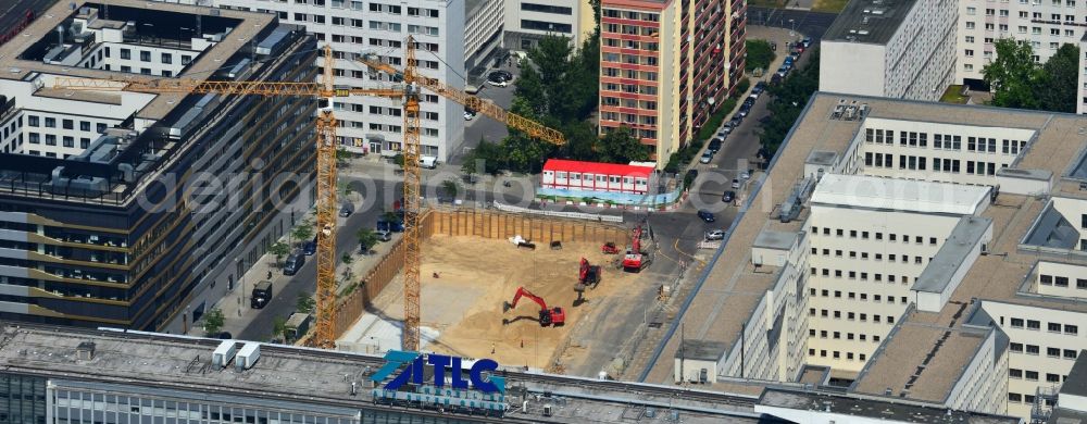 Berlin Prenzlauer Berg from above - Construction site for the new construction of residential district at Alexanderplatz in Berlin