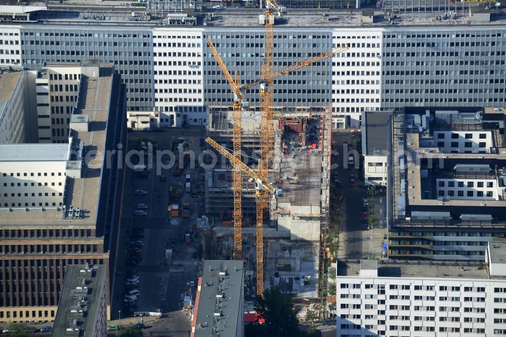 Berlin Mitte from above - Construction site for the new construction of residential district at Alexanderplatz in Berlin