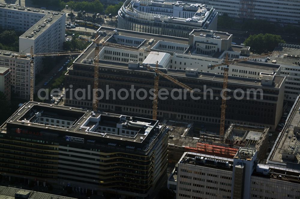 Berlin Mitte from above - Construction site for the new construction of residential district at Alexanderplatz in Berlin