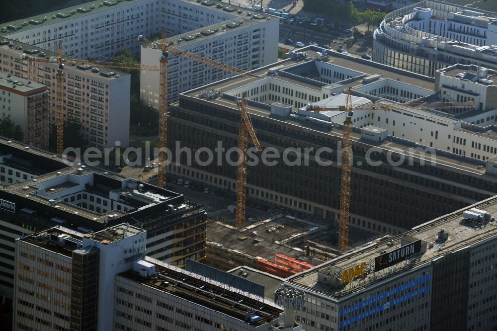 Berlin Mitte from the bird's eye view: Construction site for the new construction of residential district at Alexanderplatz in Berlin