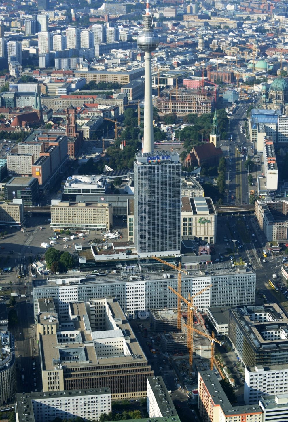 Aerial photograph Berlin Mitte - Construction site for the new construction of residential district at Alexanderplatz in Berlin