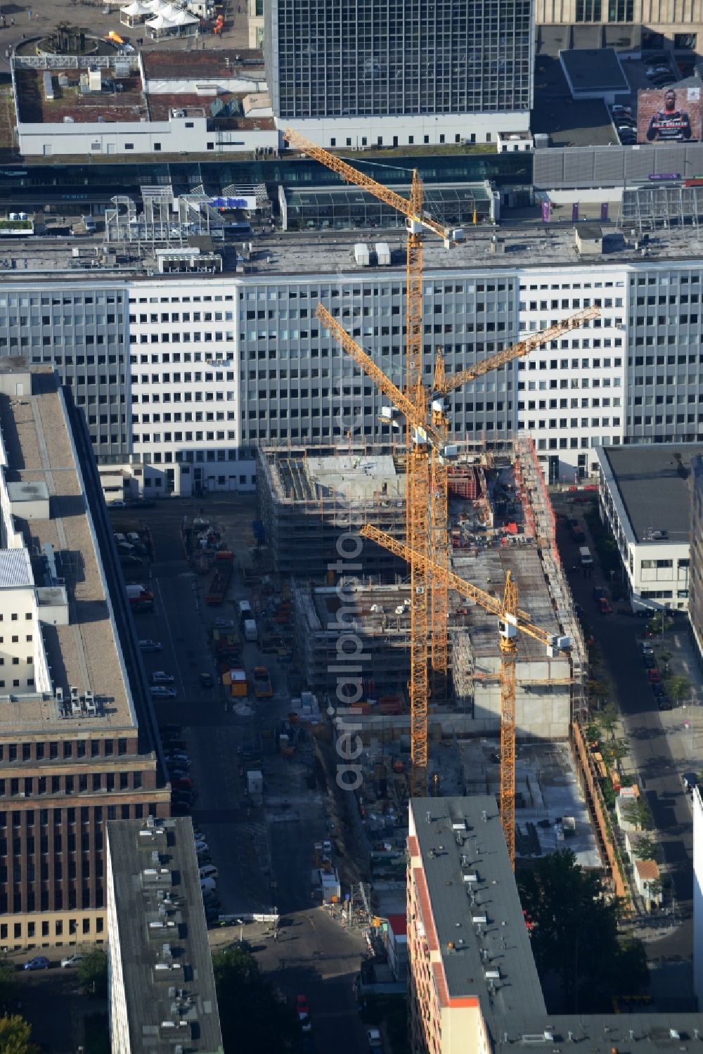 Berlin Mitte from the bird's eye view: Construction site for the new construction of residential district at Alexanderplatz in Berlin