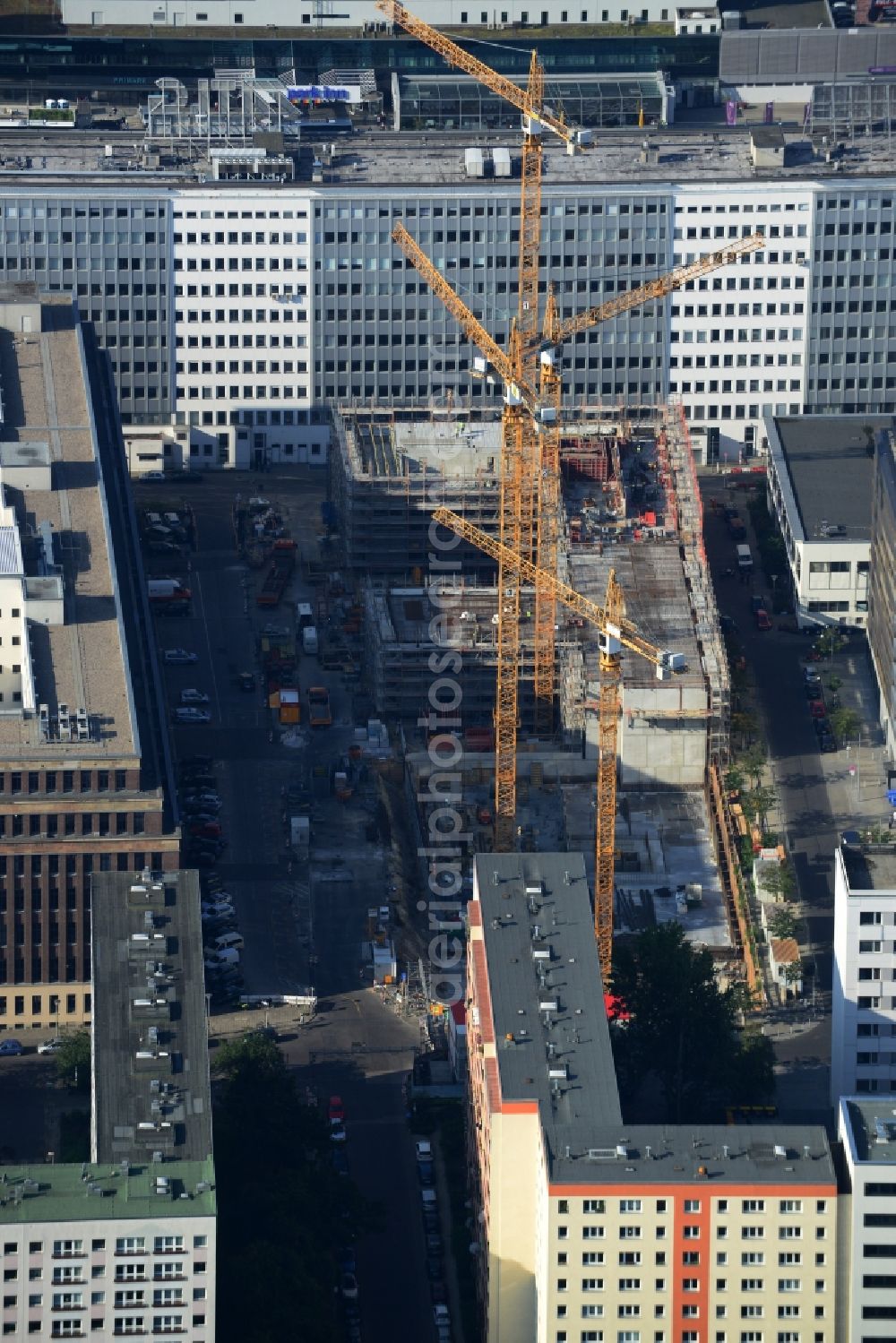 Aerial image Berlin Mitte - Construction site for the new construction of residential district at Alexanderplatz in Berlin