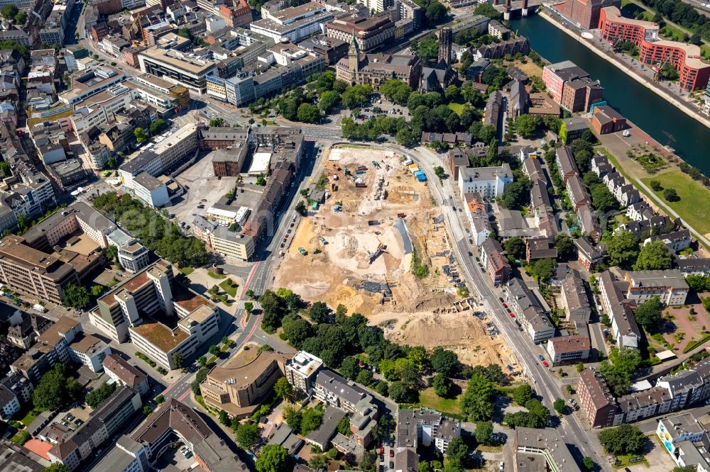 Aerial photograph Duisburg - Construction site for new construction residential district Mercator Quartier Duisburg between Post street and Gutenberg street in Duisburg in North Rhine-Westphalia