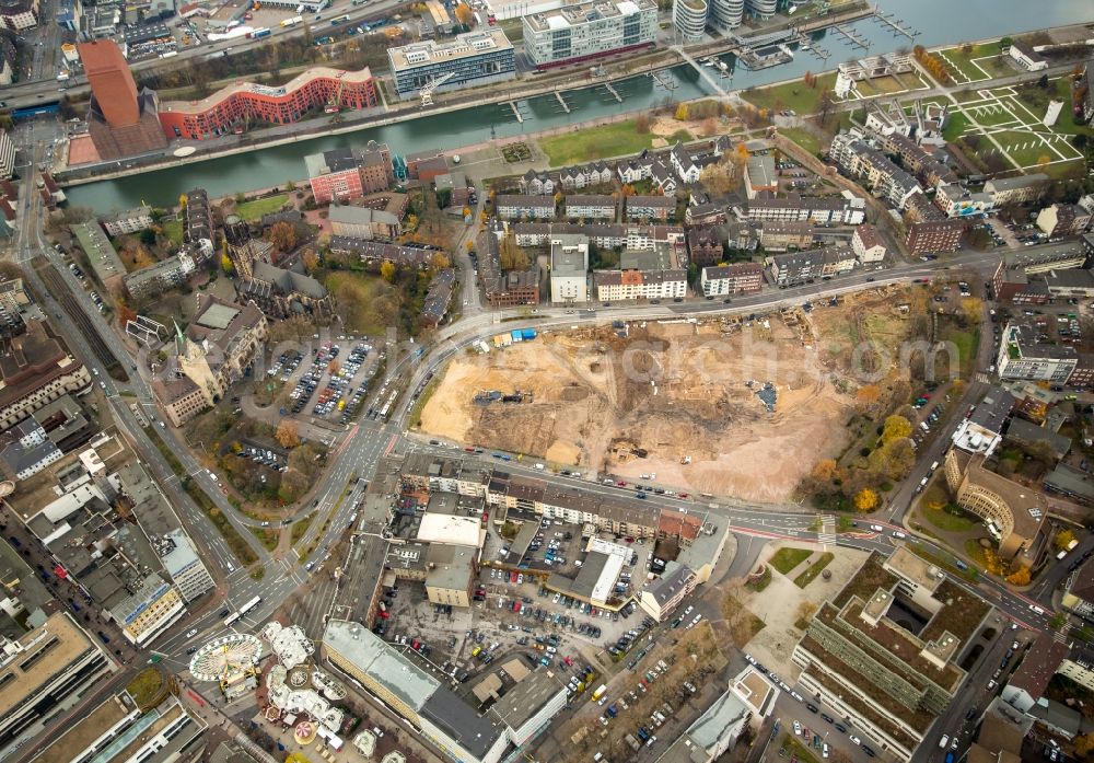 Aerial image Duisburg - Construction site for new construction residential district Mercator Quartier Duisburg between Post street and Gutenberg street in Duisburg in North Rhine-Westphalia