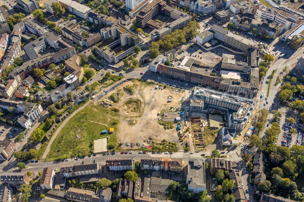 Duisburg from the bird's eye view: Construction site for new construction residential district Mercator Quartier Duisburg between Post street and Gutenberg street in Duisburg in North Rhine-Westphalia