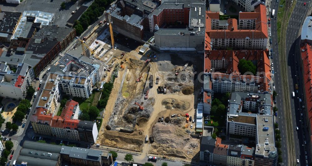 Berlin Prenzlauer Berg from the bird's eye view: Construction site for the new building of the residential district La Vie in Berlin Prenzlauer Berg