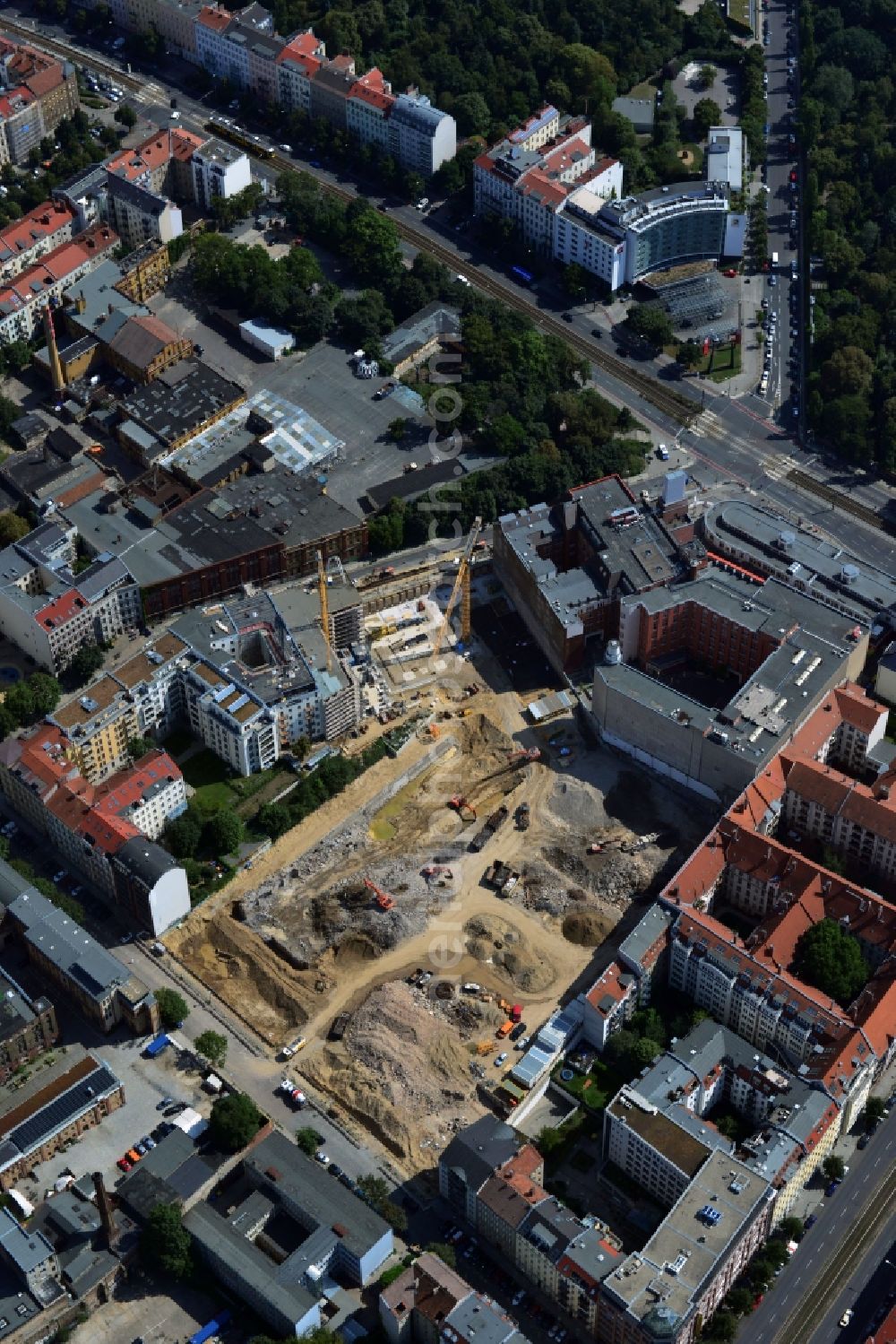 Aerial photograph Berlin Prenzlauer Berg - Construction site for the new building of the residential district La Vie in Berlin Prenzlauer Berg