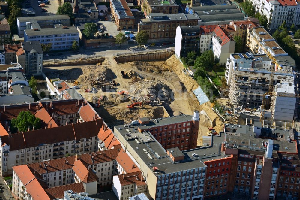 Aerial image Berlin Prenzlauer Berg - Construction site for the new building of the residential district La Vie in Berlin Prenzlauer Berg