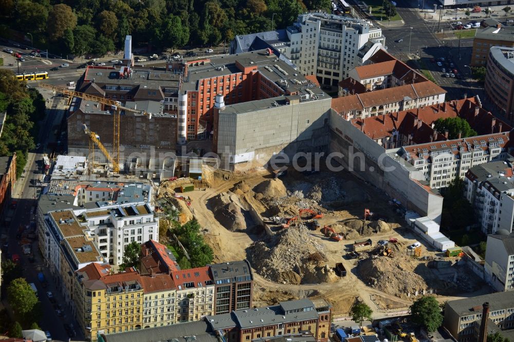 Berlin Prenzlauer Berg from the bird's eye view: Construction site for the new building of the residential district La Vie in Berlin Prenzlauer Berg