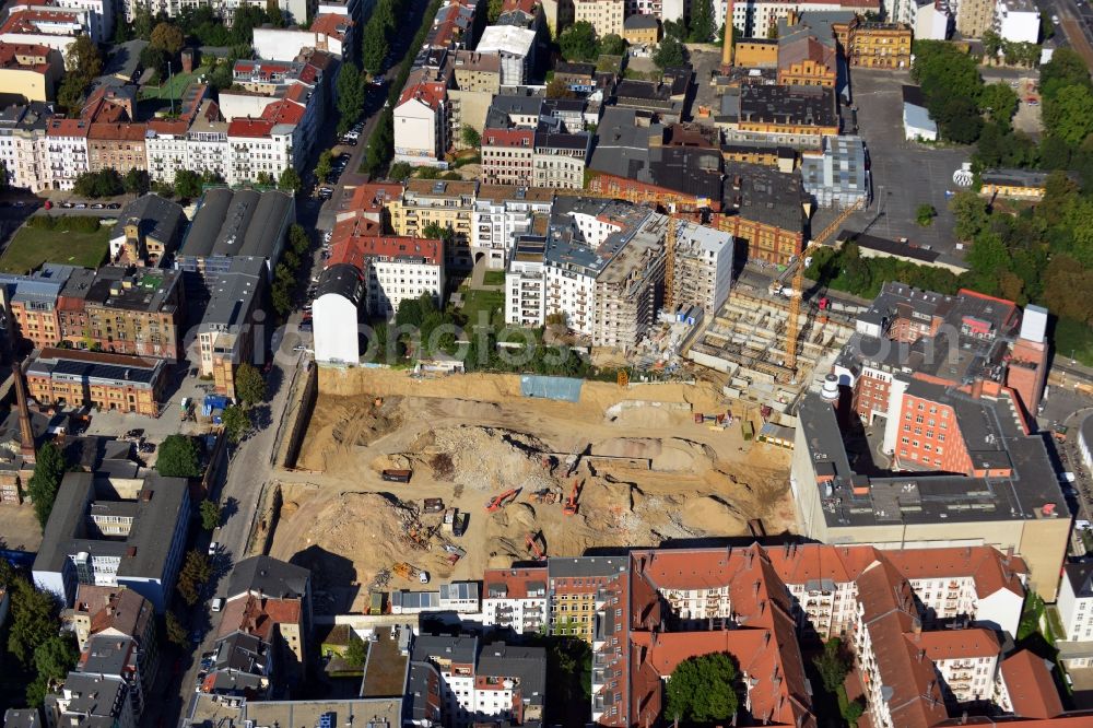 Berlin Prenzlauer Berg from above - Construction site for the new building of the residential district La Vie in Berlin Prenzlauer Berg