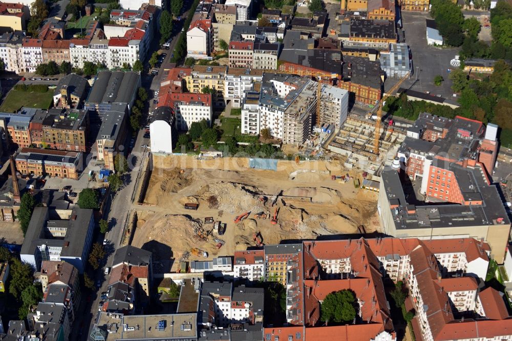 Berlin Prenzlauer Berg from the bird's eye view: Construction site for the new building of the residential district La Vie in Berlin Prenzlauer Berg