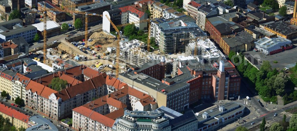 Berlin Prenzlauer Berg from the bird's eye view: Construction site for the new building of the residential district La Vie in Berlin Prenzlauer Berg