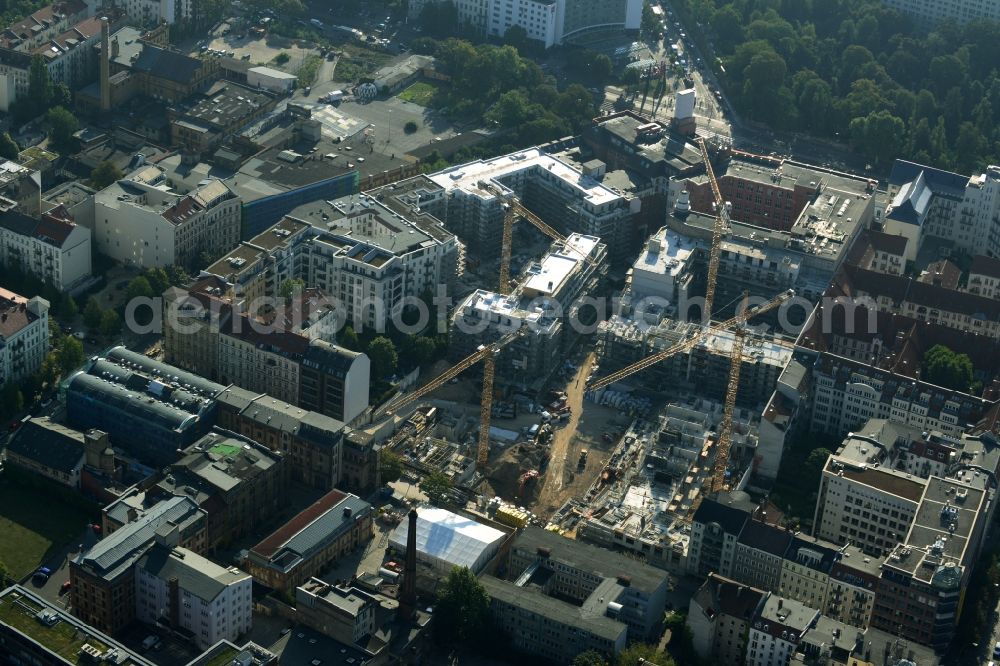 Berlin from the bird's eye view: Construction site for the new building of the residential district La Vie in Berlin Prenzlauer Berg