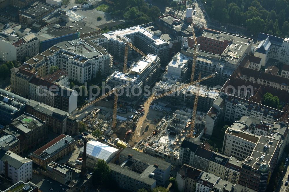 Aerial image Berlin - Construction site for the new building of the residential district La Vie in Berlin Prenzlauer Berg