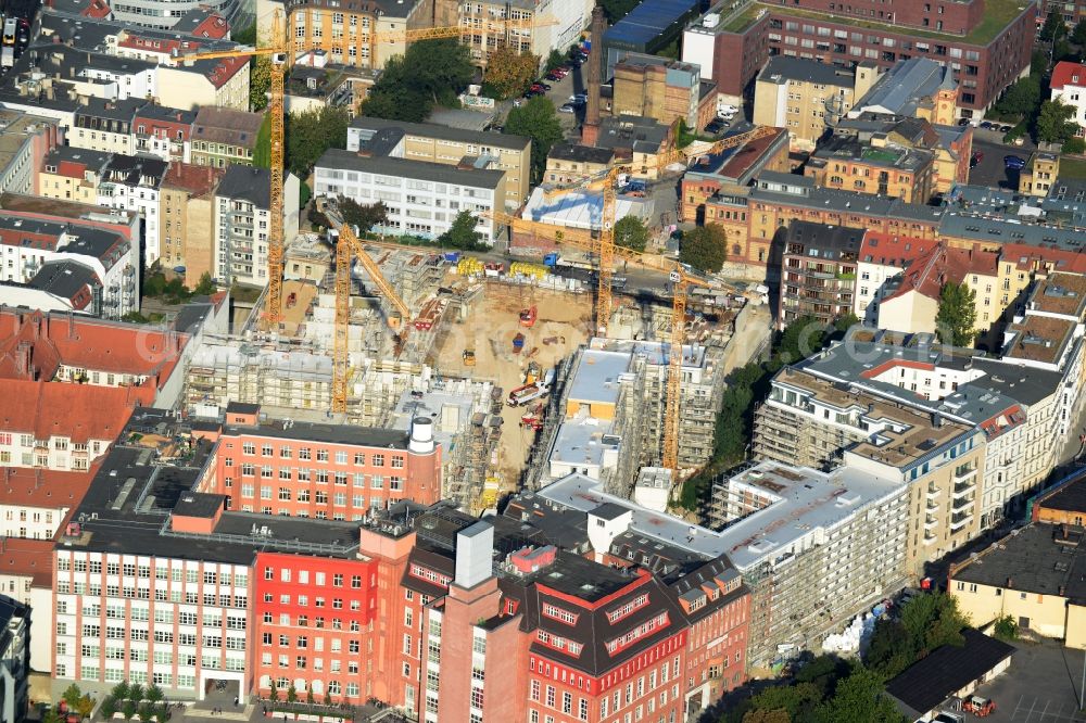 Berlin from the bird's eye view: Construction site for the new building of the residential district La Vie in Berlin Prenzlauer Berg