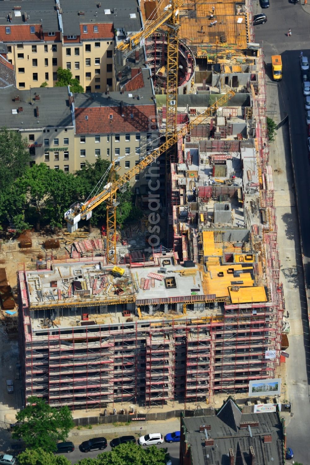 Berlin from above - Construction site for the new construction of residential district Zille gardens in Berlin Charlottenburg