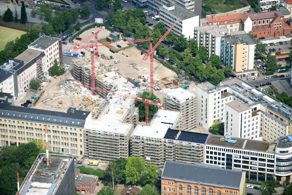 Aerial image Berlin - Construction site for the new residential neighborhood Metronom in roads triangle Hallesche Strasse, Moeckernstrasse, Stresemannstrasse in the district Kreuzberg in Berlin, Germany The Real estate project coordination is Kondor Wessels Holding GmbH