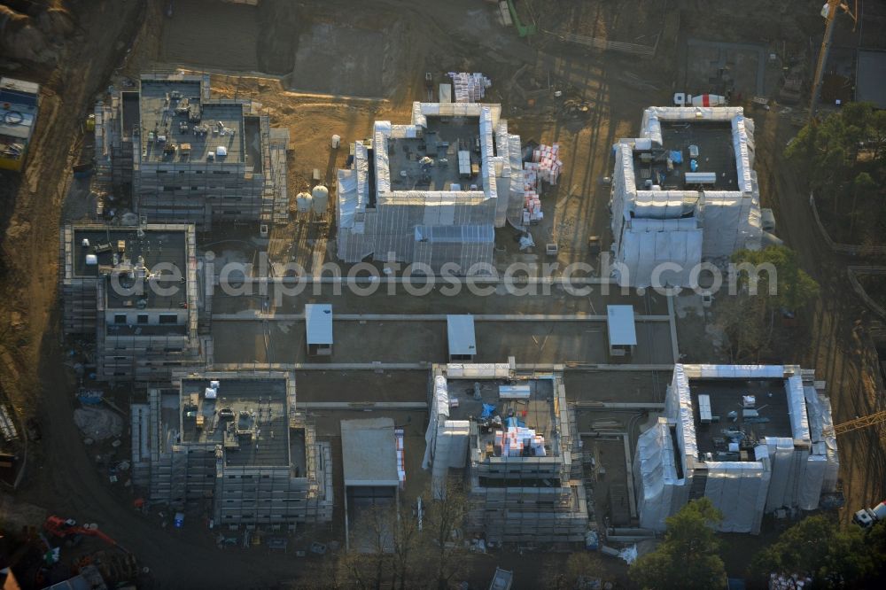 Aerial photograph Berlin , Dahlem - Construction site for a residential area in Clayallee in the district of Steglitz-Zehlendorf in Berlin. The project is located on site of the former orthopedics clinic and home. The project is run by OHA Projektentwicklungsgesellschaft