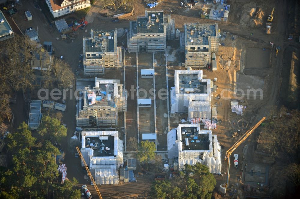 Aerial image Berlin , Dahlem - Construction site for a residential area in Clayallee in the district of Steglitz-Zehlendorf in Berlin. The project is located on site of the former orthopedics clinic and home. The project is run by OHA Projektentwicklungsgesellschaft