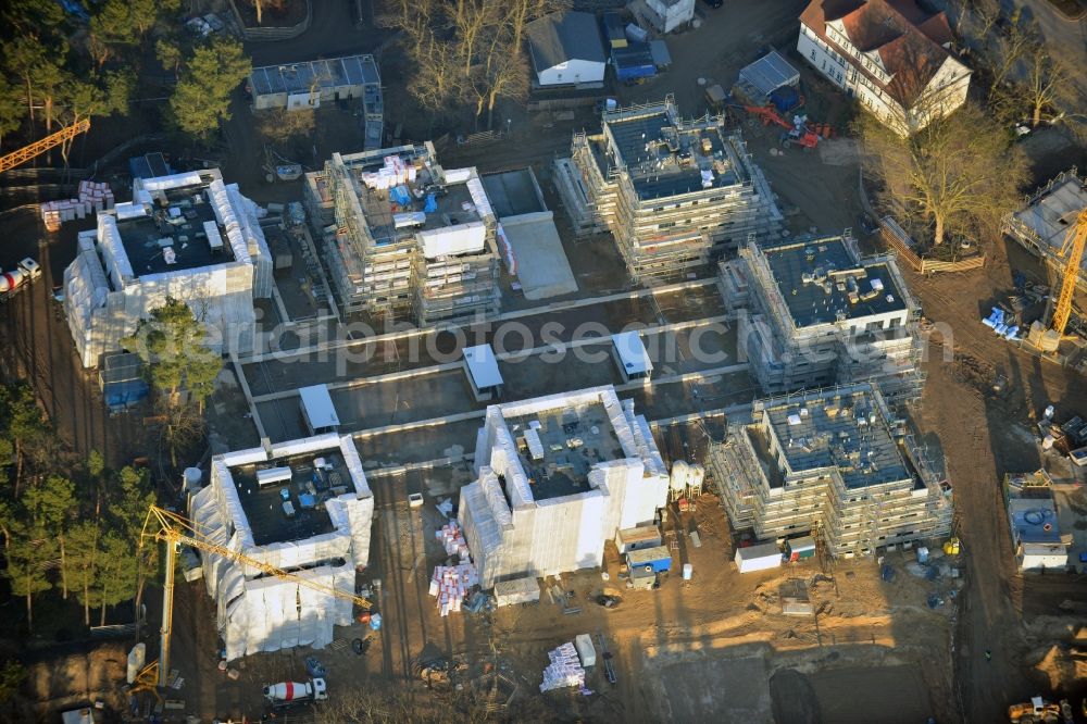 Berlin , Dahlem from above - Construction site for a residential area in Clayallee in the district of Steglitz-Zehlendorf in Berlin. The project is located on site of the former orthopedics clinic and home. The project is run by OHA Projektentwicklungsgesellschaft