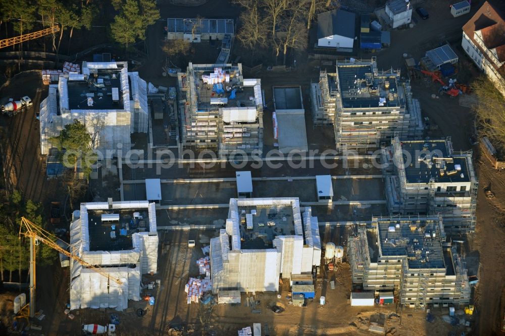 Berlin , Dahlem from the bird's eye view: Construction site for a residential area in Clayallee in the district of Steglitz-Zehlendorf in Berlin. The project is located on site of the former orthopedics clinic and home. The project is run by OHA Projektentwicklungsgesellschaft