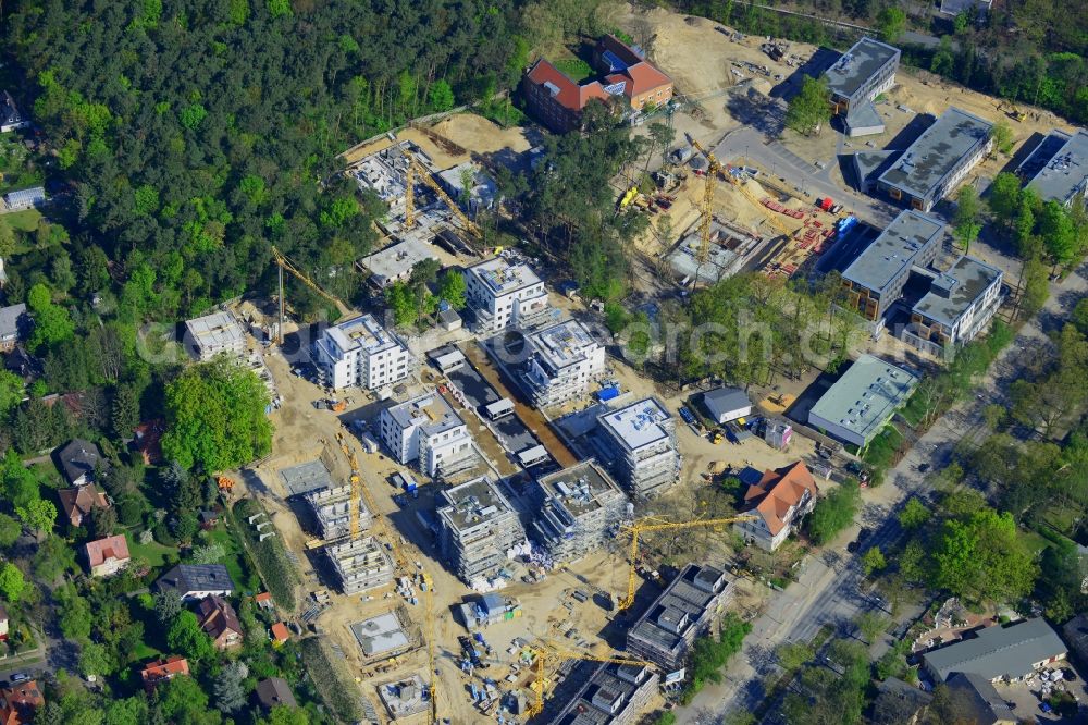 Berlin , Dahlem from the bird's eye view: Construction site for a residential area in Clayallee in the district of Steglitz-Zehlendorf in Berlin. The project is located on site of the former orthopedics clinic and home. The project is run by OHA Projektentwicklungsgesellschaft