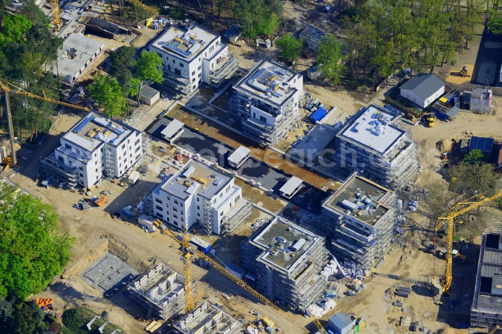 Berlin , Dahlem from above - Construction site for a residential area in Clayallee in the district of Steglitz-Zehlendorf in Berlin. The project is located on site of the former orthopedics clinic and home. The project is run by OHA Projektentwicklungsgesellschaft