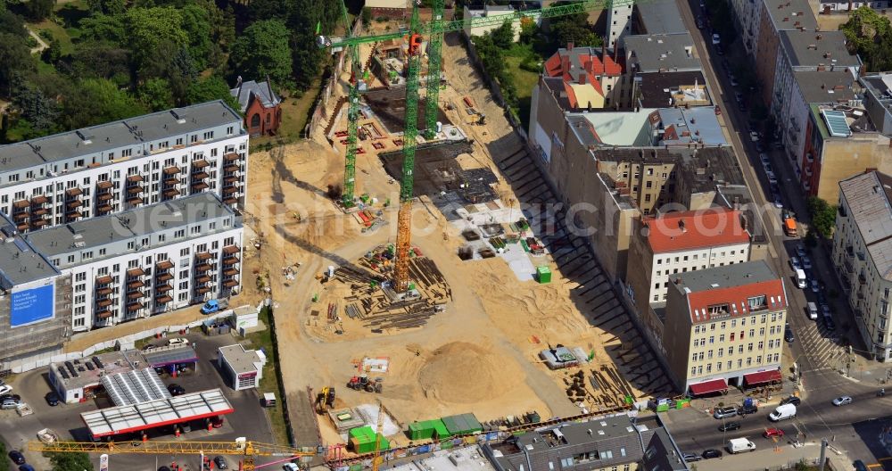 Berlin Mitte from the bird's eye view: Construction Site of Residential area The Garden at the Liesenstrasse in the Mitte district of Berlin