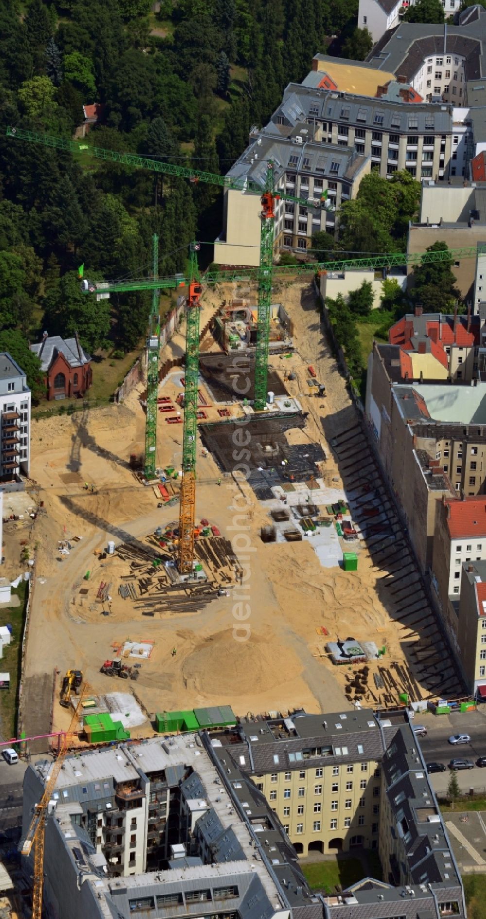 Aerial photograph Berlin Mitte - Construction Site of Residential area The Garden at the Liesenstrasse in the Mitte district of Berlin