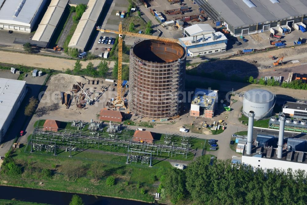 Potsdam from the bird's eye view: Construction site to build a new heat storage in Potsdam in Brandenburg