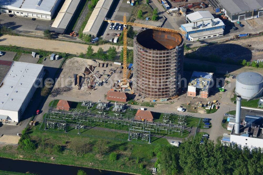 Aerial image Potsdam - Construction site to build a new heat storage in Potsdam in Brandenburg