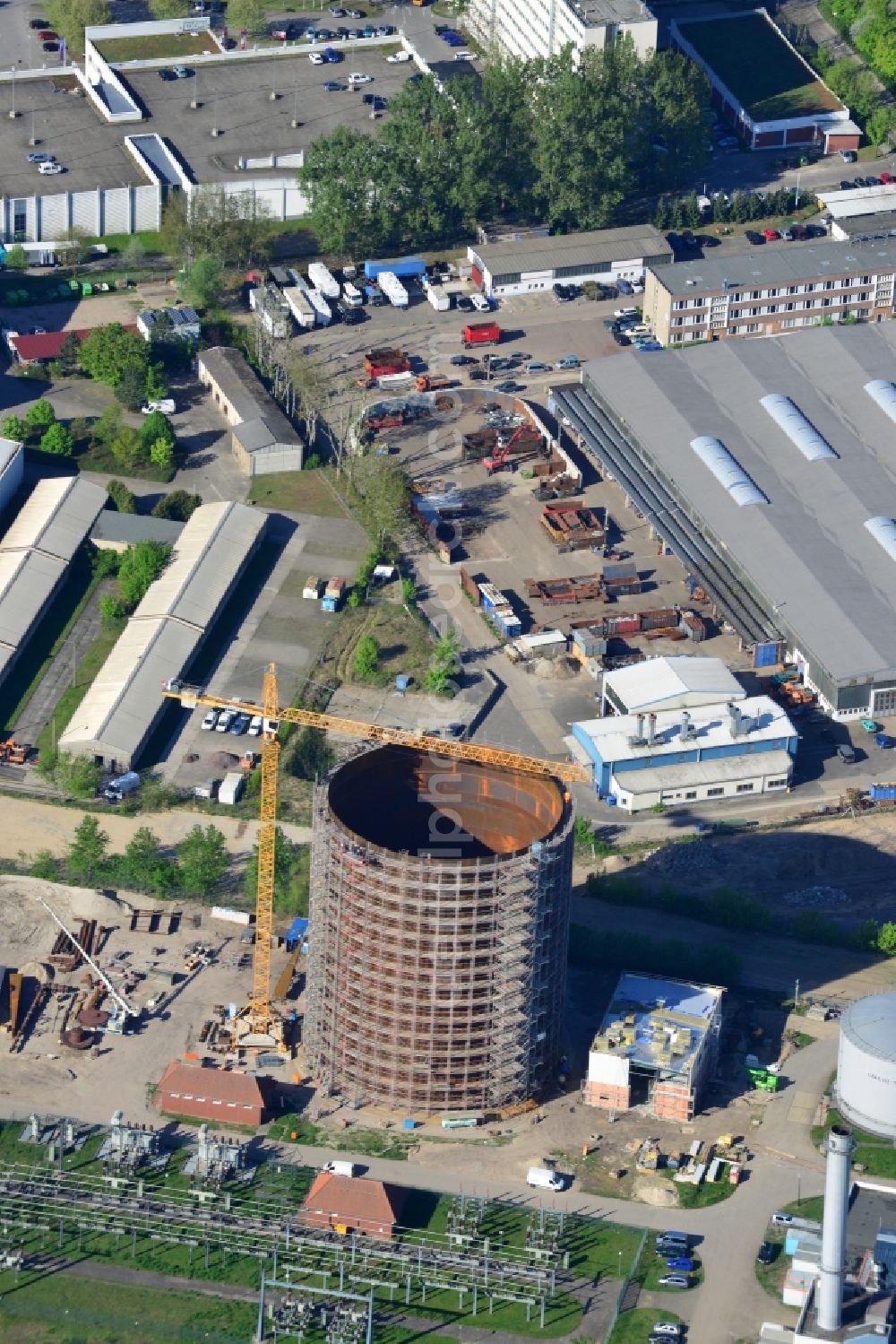 Aerial photograph Potsdam - Construction site to build a new heat storage in Potsdam in Brandenburg