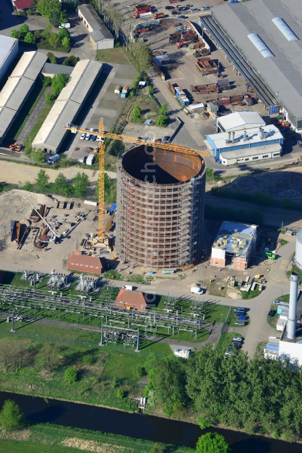 Potsdam from above - Construction site to build a new heat storage in Potsdam in Brandenburg