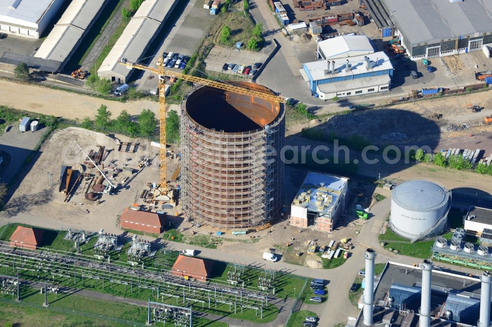 Potsdam from the bird's eye view: Construction site to build a new heat storage in Potsdam in Brandenburg