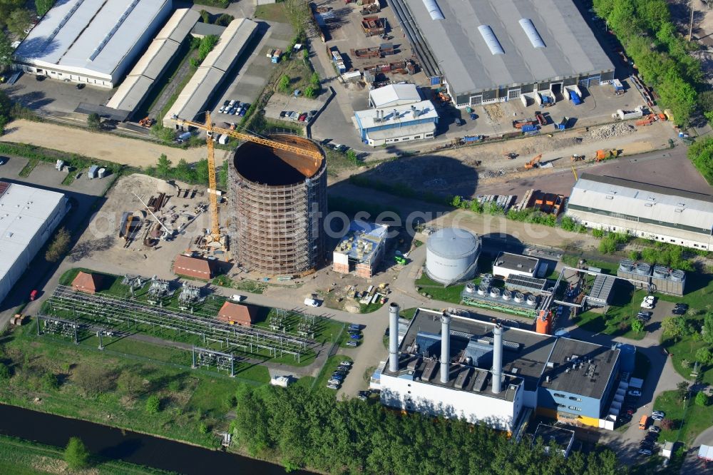 Aerial image Potsdam - Construction site to build a new heat storage in Potsdam in Brandenburg