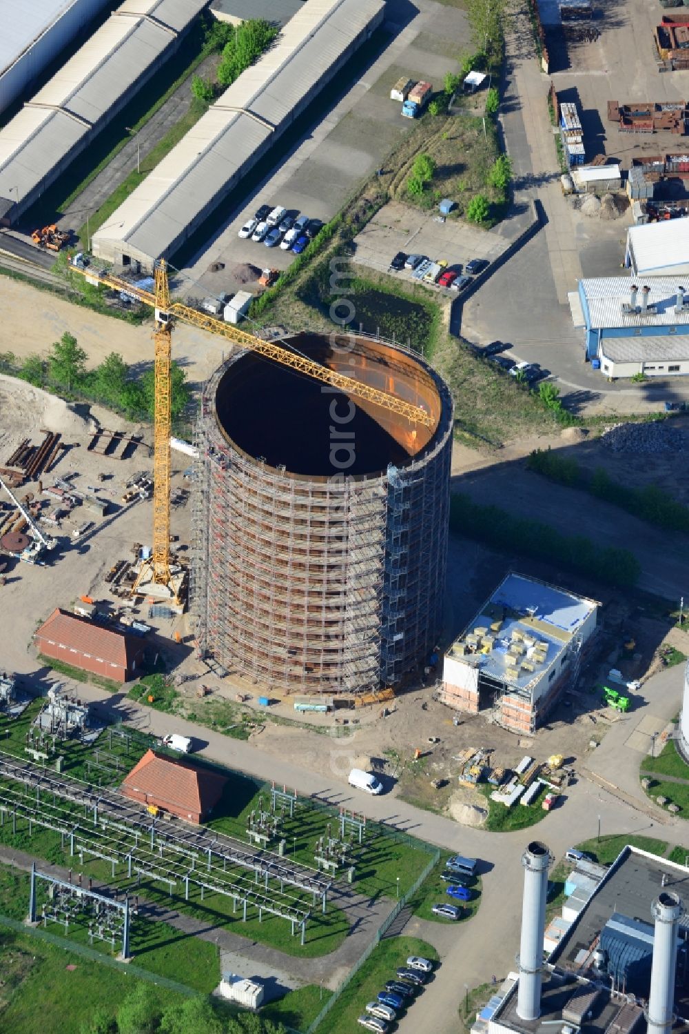 Potsdam from above - Construction site to build a new heat storage in Potsdam in Brandenburg