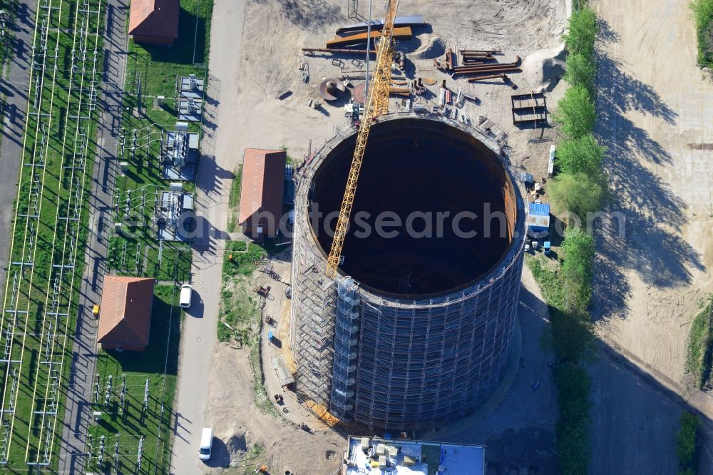 Potsdam from the bird's eye view: Construction site to build a new heat storage in Potsdam in Brandenburg