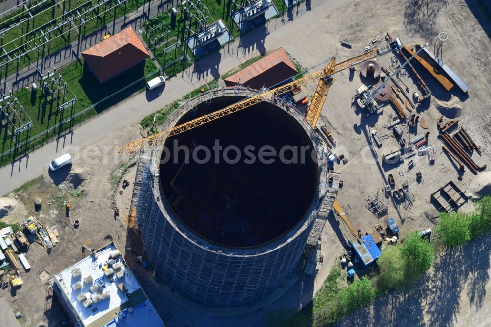 Aerial image Potsdam - Construction site to build a new heat storage in Potsdam in Brandenburg